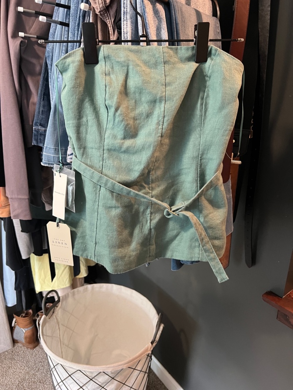 Abercrombie & Fitch Olive Green Linen Top with Self-Tie